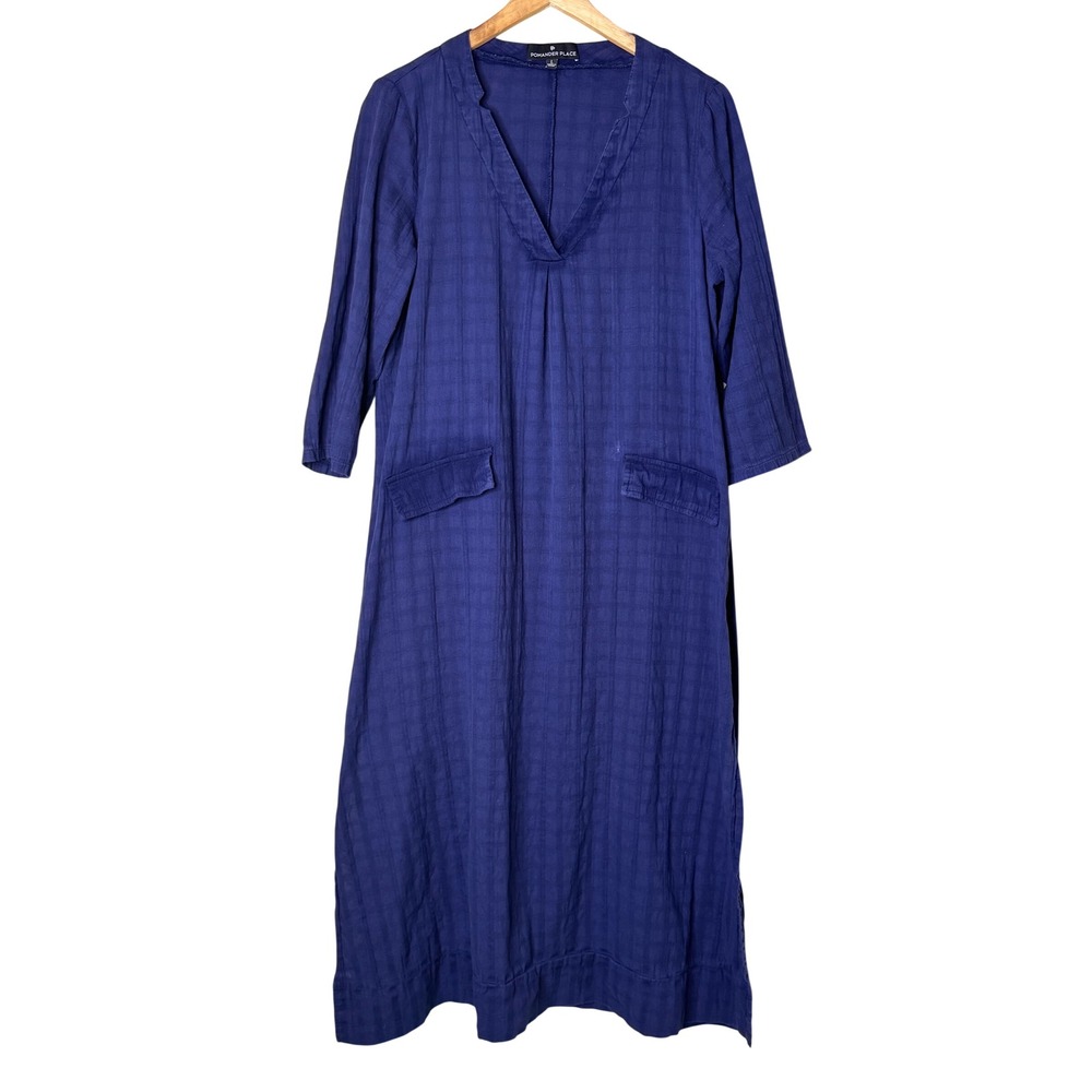 Pomander Place Blue Cotton Gauze Plaid Dress V Neck Pockets Large Tuckernuck